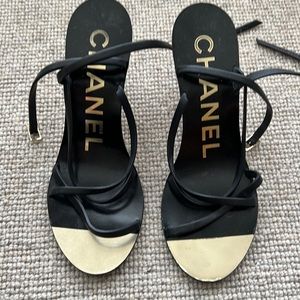 CHANEL Strappy Sandal Wedges 38